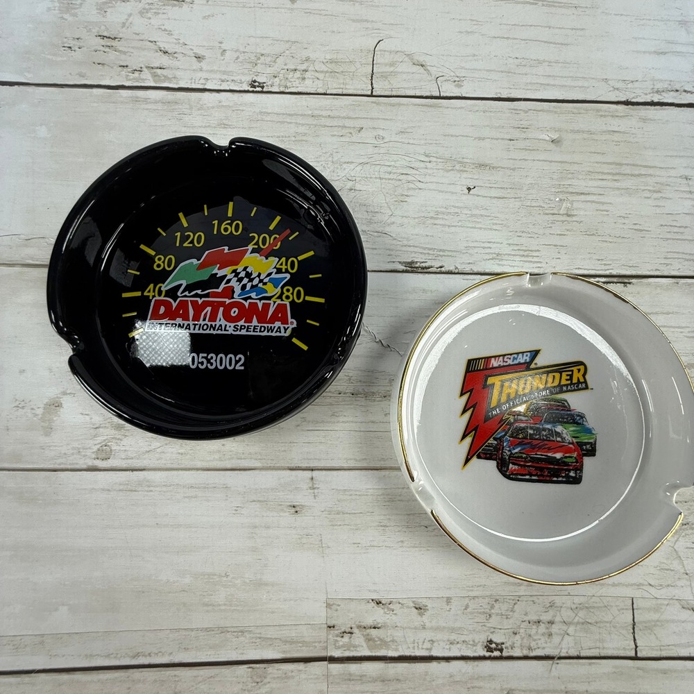 VTG NASCAR Daytona International Speedway & NASCAR Thunder Ceramic Ashtray Set